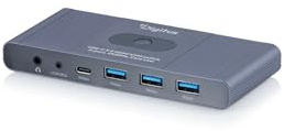 DIGITUS DS-12855 – USB-C KVM-switch – 2 PC 1 monitor – 3x USB-A, 1x typ C 5 Gbit/s – HDMI 2.0 UltraHD 4K 60 Hz – 3,5 mm jack – Kabelansluten fjärrkontroll – Grå