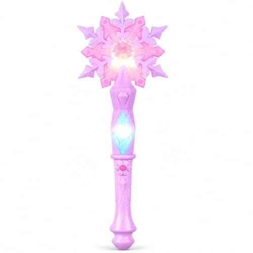 Warmhm Zauberstab Kinder Leuchtend: Rosa Schneeflocke Prinzessin Leuchtstab 32 cm mit Licht Effekten für Mädchen Kostüm Geburtstag Halloween Karneval Cosplay Rollenspiel