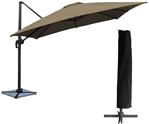 Happy Garden Pack Parasol déporté carré 3x3m inclinable Taupe + bâche