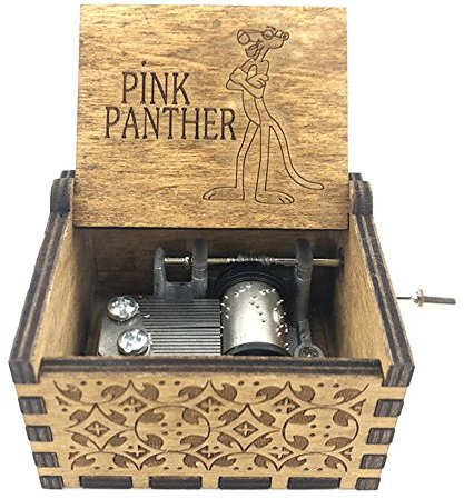Cuzit Boîte à musique en bois à manivelle Antique Thème Panthère Rose Sculptée Cadeau de Noël Cadeau d'anniversaire Fête