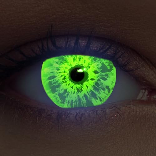 DESIGNLENSES lentilles lumière UV couleur pour, effet de lueur, 1 paire (2 pcs), sans correction + étui à lentilles Sparkle (Vert, 14.00, 0.00)
