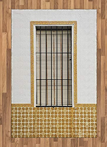ABAKUHAUS Städtisch Teppich, Moderner spanischer Fensterladen, Deko-Teppich Digitaldruck, Färben mit langfristigen Halt, 120 x 180 cm, Weiß Braun