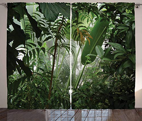 ABAKUHAUS Grün Rustikaler Vorhang, Tropischer Regenwald Wilde, Wohnzimmer Universalband Gardinen mit Schlaufen und Haken, 280 x 175 cm, Dunkelgrün