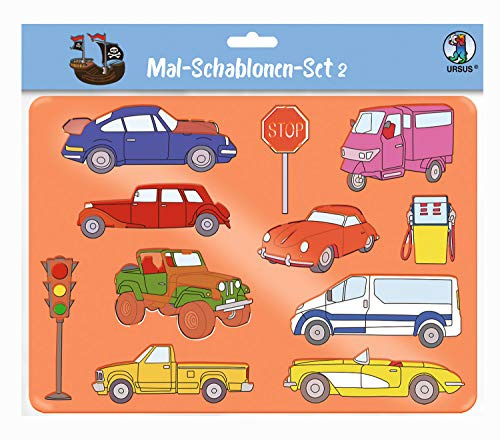 Ursus 44100002 - Mal Schablonen Set 2, bunt, für Kinder, 6 transparente Schablonen ca. 26,8 x 18,9 x 0,2 cm, mit unterschiedlichen Motiven, aus Kunststoff, 6 farbige Motivvorlagen