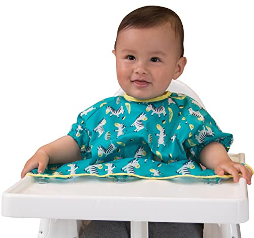 Tidy Tot®™ Cover & Catch™ Auffanglätzchen für Baby mit Kurzarm. Lätzchen Befestigt Sich an Ihrem Hochstuhl. Ganzkörper Lätzchen für Baby Ärmellätzchen. BLW Lätzchen wasserdicht. Inklusive Reisetasche