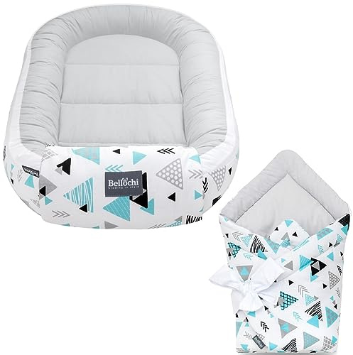 Bellochi Set 2in1 Riduttore per Cull e Copertina Avvolgente Neonato - Riduttore Lettino per Neonato, Baby Nest - 100% Cotone Antialergico - Tresor