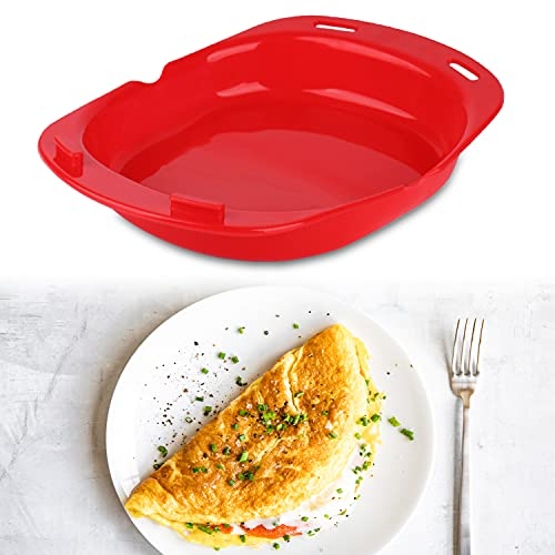 Mikrowellen-Omelette-Maker, Silikon-Kochgeschirr, mikrowellengeeignet, Omelet-Maker, Eierrollen, Backform, schnelles Frühstück, Zuhause, antihaftbeschichtet, flauschiger Gemüse-Dampfgarer (rot)
