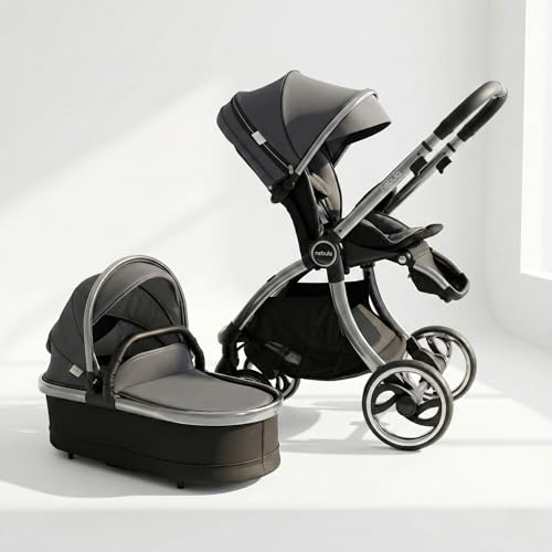 Nebula, by Venture Pram Travel System, Foldable Pushchair, Reversible seat, Carrycot, and adapters (Metro Grey)