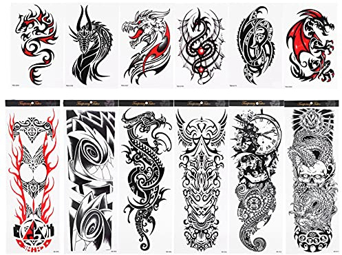 Temporary Tattoos for Men and Women, 6 Pieces Half Sleeve 6 Pieces Full Sleeve Waterproof Extra Large Tattoo Sleeve Stickers Fake Semi Permanent Tattoos Large Flowers Tribal Totem