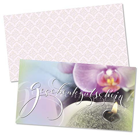 GESCHENKGUTSCHEINcom by POS-HAUER. Gutschein-Set. 25x Gutschein + Kuvert. Für Kosmetikstudios Massagen Wellness Firmen Unternehmen, blanko zum selber Ausfüllen.