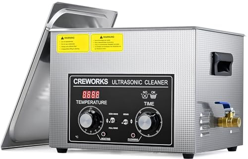 CREWORKS 15L Limpiador de Ultrasonidos con Temporizador y Calentador 360W Limpiador Ultrasónico de Acero Inoxidabale Máquina de Ultrasonidos para Limpieza de Gafas/Joyas/Anillos