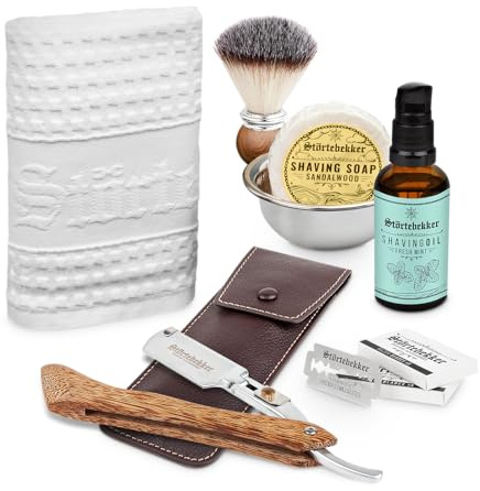 Störtebekker® Premium Rasurpflege Set - inkl. Rasiermesser, Etui, Rasierpinsel, Rasierseife, Rasierschale, Rasieröl & Rasiertuch - perfektes Rasierset für die tägliche Rasur - Geschenkidee Herren