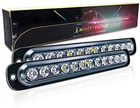 SKYWORLD Luci stroboscopiche a LED, 2pz Ultra sottile 12 LED 12V 24V Lampeggiante Luci stroboscopiche di emergenza Strobo Barra Luminosa per Moto Auto Camion Truck Trailer, Bianco + Rosso