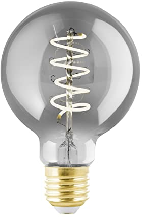 Eglo Dimmable E27 LED globe, vintage spiral filament light bulb, Edison lamp for retro lighting, 4 watt, 100 lumen, warm white glow, black transparent, 2000k, G80, Ø 3