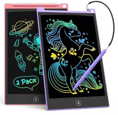 TECJOE 2 Pack LCD Writing Tablet, 10 Inch Colorful Doodle Board for Kids, Electronic Drawing Tablet Drawing Pads,Kids Travel Games Activity for Learning,Gifts for 3–6-Year-Old(Pink and Violet)
