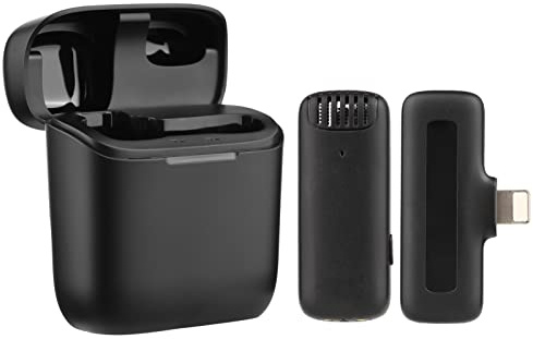 Andoer One-Trigger-One tragbares kabelloses Mikrofonsystem mit 1 Empfänger und 1 Mikrofon mit Clip, Übertragungsreichweite von 20 m, integrierter Akku mit Ladehülle für Telefone
