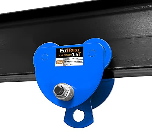 FITHOIST Manually Trolley 1/2 Ton | 1100LBS Capacity Steel Push Beam Trolley | Adjustable for I-Beam Flange Width 3 to 5 | Plain Trolley Crane with Four Sturdy Wheels