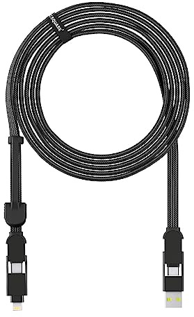 Rolling Square, inCharge XL 300 cm, USB-C-Kabel, Universal-Smartphone-Kabel, Geschenk für Männer, 6-in-1-Universalladegerät für Smartphones, technisches Gadget, Schwarz, Lightning-Kabel 100 W