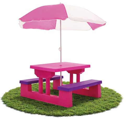 BITUXX Kindersitzgruppe Kindertisch Tisch Kindermöbel für Garten zum Spielen für innen und außen mit Sonnenschirm Pink