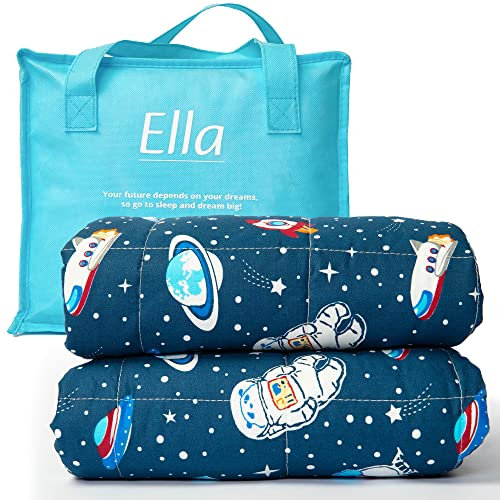Ella Manta Pesada para Niños 2,4kg 90x120cm - Manta Infantil Relajante y Calmante - Perlas de Vidrio Hipoalergénicas, Capa Exterior de Algodón Suave y Refrescante Manta Ponderada 15-25kg - Espacio