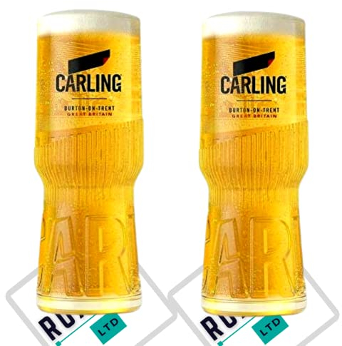 RoxleyLtd Roxley X2 Carling Pint Glass Glasses Also Comes with 2 Branded Beer Mats