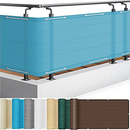 Balkonverkleidung 60 x 450 cm Wind- und UV-Schutz, Privatsphäre Windschutz Matte mit Ösen und Kordel für Balkongeländer Garten, Himmelblau