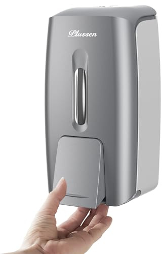 PLUSSEN Dispenser da Muro Manuale Sapone 800 ml Grande Capacità per Cucina Bagno Ristoranti Hotel Ospedali (9088-Argento)