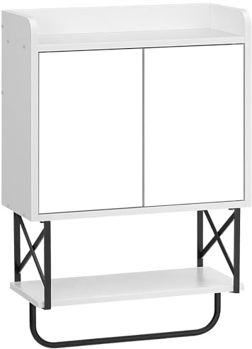 HOOBRO Bathroom Mirror Cabinet, Wall Mounted Bathroom Cabinet with Mirror, Towel Bar and Adjustable Shelf, Double Doors Cupboard Storage Unit, for Bathroom, Living Room, White EBW41CW01