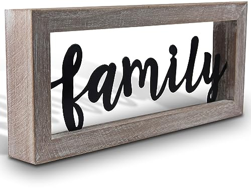 SOMEDA® family Schild, Dekoration für Wand oder freistehend, modernes, rustikales Schild mit Holzrahmen für Wohnzimmer, Geschenk für Familie oder Eltern