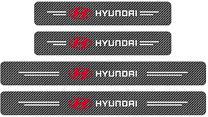 RIDGOEL 4 Pièces Protection Seuil de Porte de Voiture pour Hyundai I10 I20 I30 I40 IX20 IX35 Tucson Kona EV Autocollant en Cuir de Fibre de Carbone Plinthes pour Auto Accessoires Universels