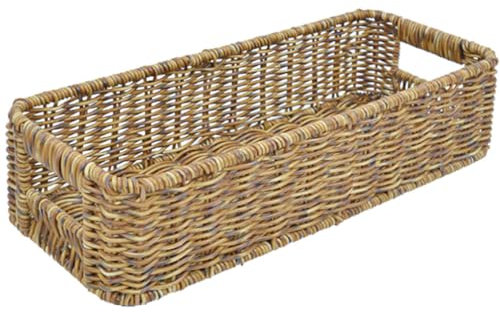 BESTonZON Woven Basket Cutlery Storage Organizer for Kitchen and Dining Rustic Deep Multifunctional Desktop Storage for Spices and Utensils Decorative