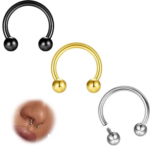 ESHIONER G23 Titanio Septum Anillo Herradura Piercing Daith trago Lip Anillo Nariz Helix Conch Anillos de Piercing Pequeño 18G 8MM Oro Plata 3 Piezas Septum Piercing joyería