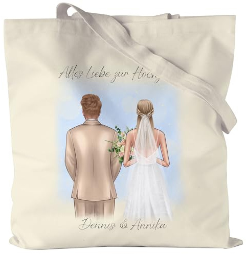 Kiddle-Design Personalisierter Jutebeutel Hochzeit | Geschenk zur Hochzeit mit Namen | Brautpaar Tasche Hochzeitstag Paar goldene & Silberne Hochzeit