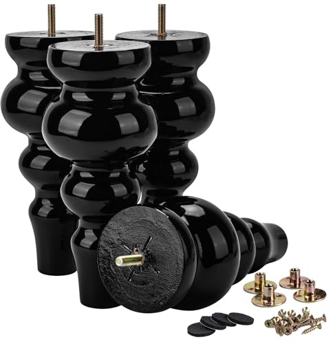 La Vane 22cm Massivholz Möbelfüße mit M8 Bolzen & Platten 4er Set Schwarz | Langlebig & Stabil, inkl. M8 Montageplatten+Schrauben+Bodenschoner, für Sofa Schrank Sessel Hocker Kommode DIY-Möbelprojekte
