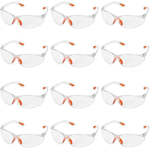 KUIZHEN Schutzbrillen Transparent, 12 Stück Schutzbrille Arbeitsschutzbrille mit Gummieinsatz Kratzfest Schutzbrille für Arbeit Staubdicht Schießsport für Herren Damen