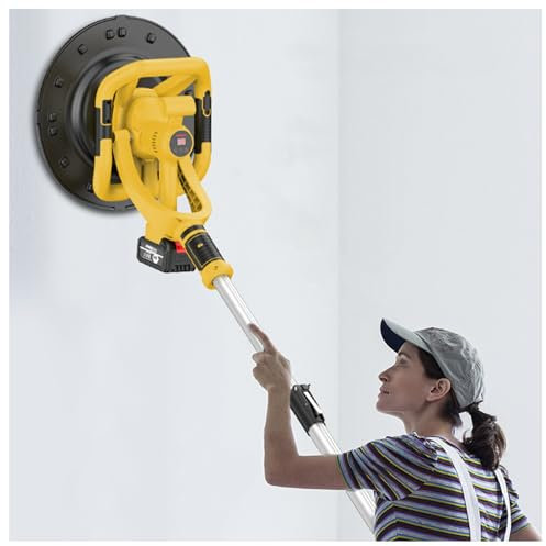 Palmare Elettrica per Muri a Secco, con Asta di Prolunga Telescopica Rimovibile da 60-180 CM, Levigatrice per Muri con Impugnatura ad Anello, per Pareti di Cemento Pareti di Stucco,2Battery