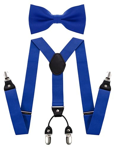 JEMYGINS Herren Hosenträger mit Vier Clips und Elastischem Rückenband inklusive Fliege Set