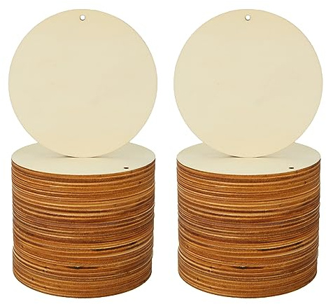 VIDETOL 100 Stück Holzscheiben mit Loch, Runde Holzscheiben 10 cm, Holzplatten zum Basteln 2,5 mm Dick, Natürliche Holzplatte Rund für Dekoration, Kunsthandwerk und DIY-Projekte
