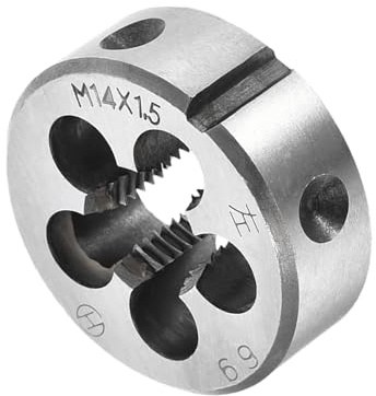 CoCud Rundes Gewindereparatur-Schneideisen, M14x1.5 Schneideisen 38mm Außendurchmesser, Legierter Werkzeugstahl Linksgewinde-Zylindrisches Gewindewerkzeug mit 5 Spanlöchern