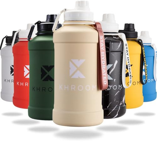 Khroom Borraccia in acciaio inox 1,3L & 2,2L – Per bevande gassate, a prova di perdite, lavabile in lavastoviglie | XXL Bottiglia d'acqua in metallo 2 litri Per Fitness, Sport e Outdoor Vaniglia