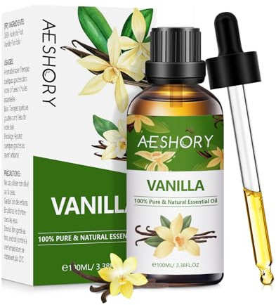 AESHORY Vanilla Essential Oils 100ml, Vanilla Scent Oil Aromatherapy Oils for Diffuser, Humidifier, Home Fragrance, Candle Making, Perfumes, Skin Care, Relaxation
