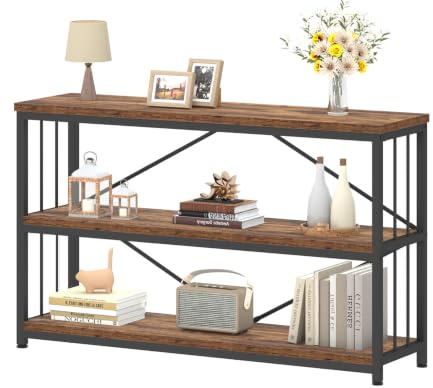 IBF Regal mit 3 Ebenen 120 cm Breit Bücherregal Holz und Metall Vintagebraun Offenes Standregal Industrielles Würfelregal Bücherschrank für Wohnzimmer Schlafzimmer Büro Küche 34 x 120 x 74 cm