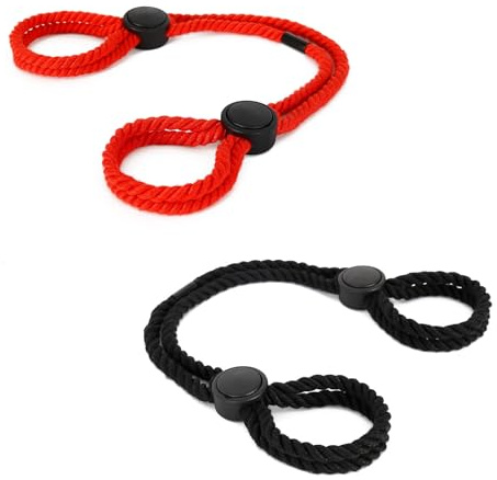Juego de 2 cuerdas de bondage SM para bondage, esposas, esposas, cuerda de bondage, cuerda de bondage, color negro y rojo, ajustable, juego de bondage, juego de bondage, juego de grilletes para