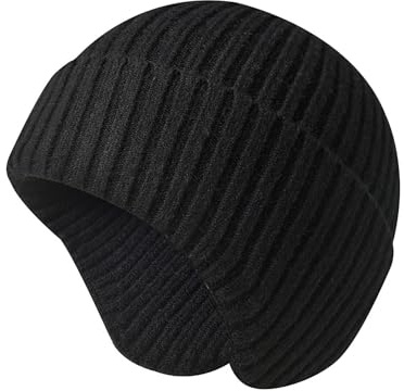 Irzaki Bonnet d'hiver chaud avec cache-oreilles pour hommes et femmes Casquettes tricotées thermiques, Noir , taille unique