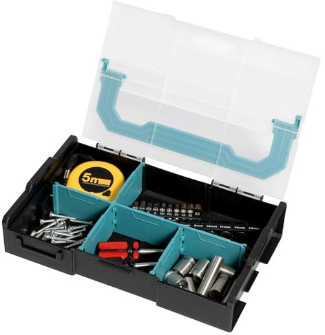 Navaris Organizador Tornillos - 1x Caja Compartimentos Ajustables - Cajas Organizadoras para Tuercas Bricolaje Cuentas DIY - Caja Organizadora Apilable con Asa y Tapa Transparente