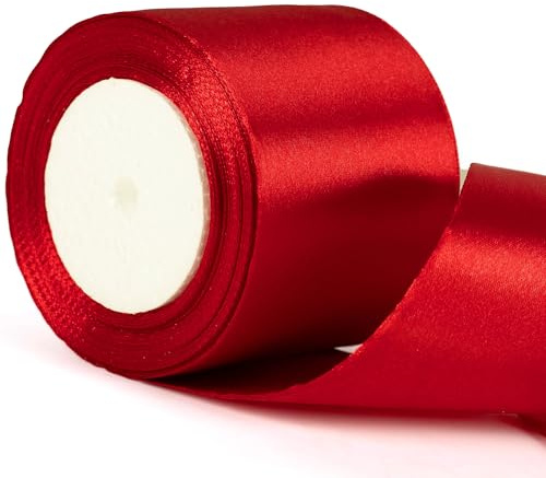 Nastro natalizio spesso rosso scuro, 22 m x 75 mm di larghezza, per confezioni regalo, spessore 7,6 cm, per albero di Natale, torte, confezioni regalo di Natale, fiocchi, bouquet e decorazioni