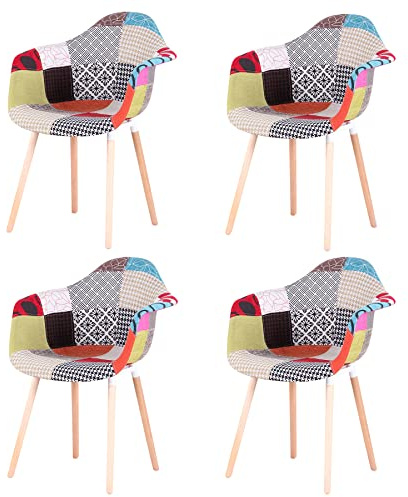 DEYARNA HOME Juego de 4 Sillas de Comedor Modernas, Sillón de Cocina con Cojín Tapizado y Patas de Madera de Haya,Rojo (A5)