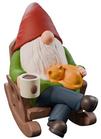 Statua decorativa a forma di gnomi da giardino, sedia a dondolo, gnomi da giardino, ornamento per interni ed esterni, casa, patio, cortile, prato