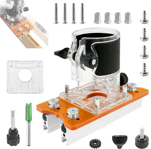 2-In-1 Oberfräse Grundplatte,Holz-Router-Basis,Holzfräser Werkzeug Schlitzhalterung Set,Oberfräsen Grundplatte für 64 MM - 65 MM Trimmer,Router-Schlitzhalterung,Holzbearbeitungs-Schlitzwerkzeug