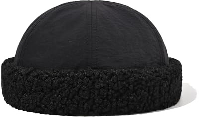 Clape Warm Winter Docker Hat Waterproof Docker Cap Adjustable Thick Peakless Cap Rolled Cuff Brimless Hat Beanie Skull Cap Black FMW2401